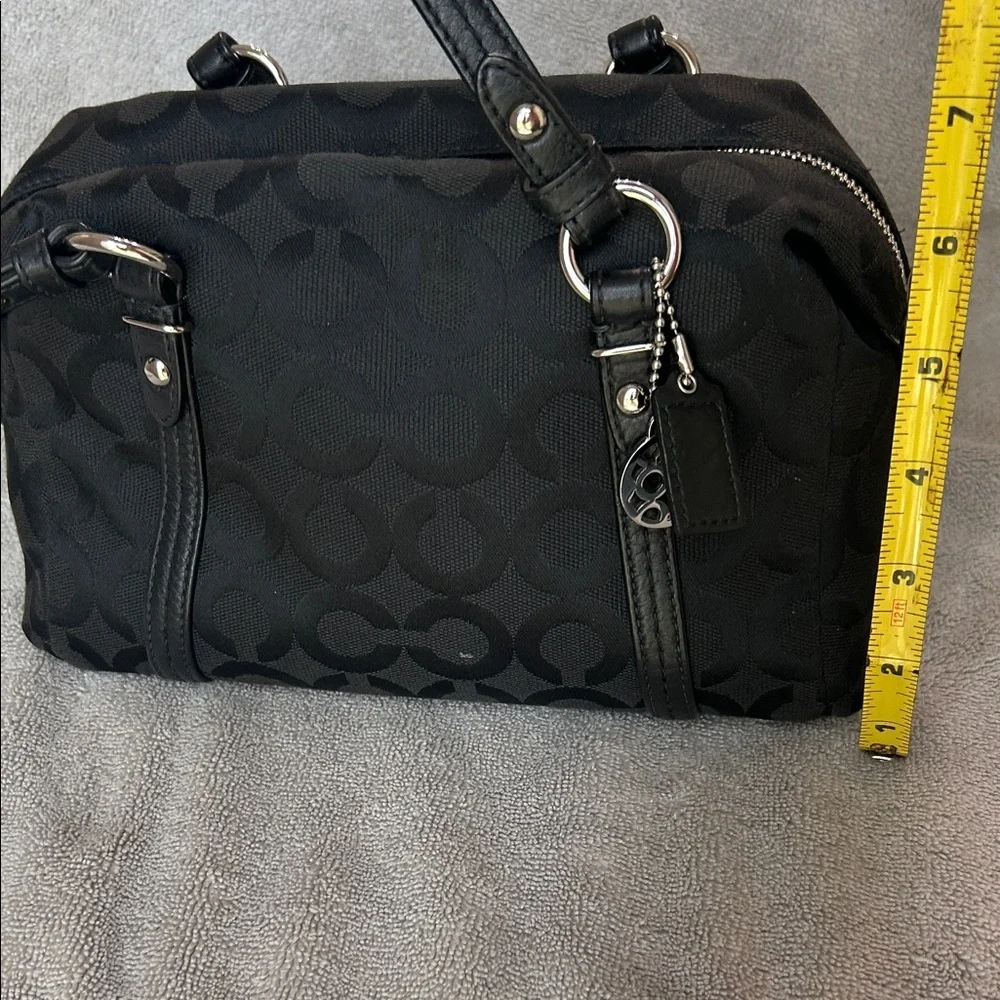 Coach Black Signature Jacquard Shoulder Bag with Silver Charm - Picture 14 of 16
